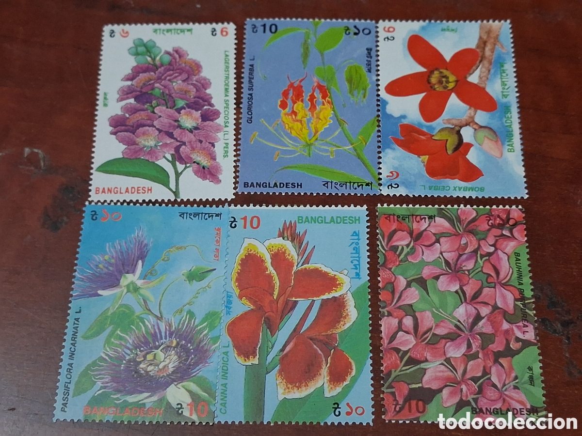 Selos: Sello Banglades nuevo 1995. Flores. Flora. Naturaleza. Plantas. Gloriosa. Canoa indica. Pasiflora