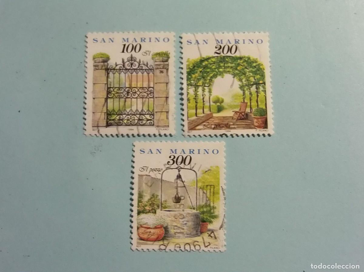 Sellos: SAN MARINO 1994 - FLORA, JARDINES - PUERTA, GLORIETA Y POZO - 3 VALORES.
