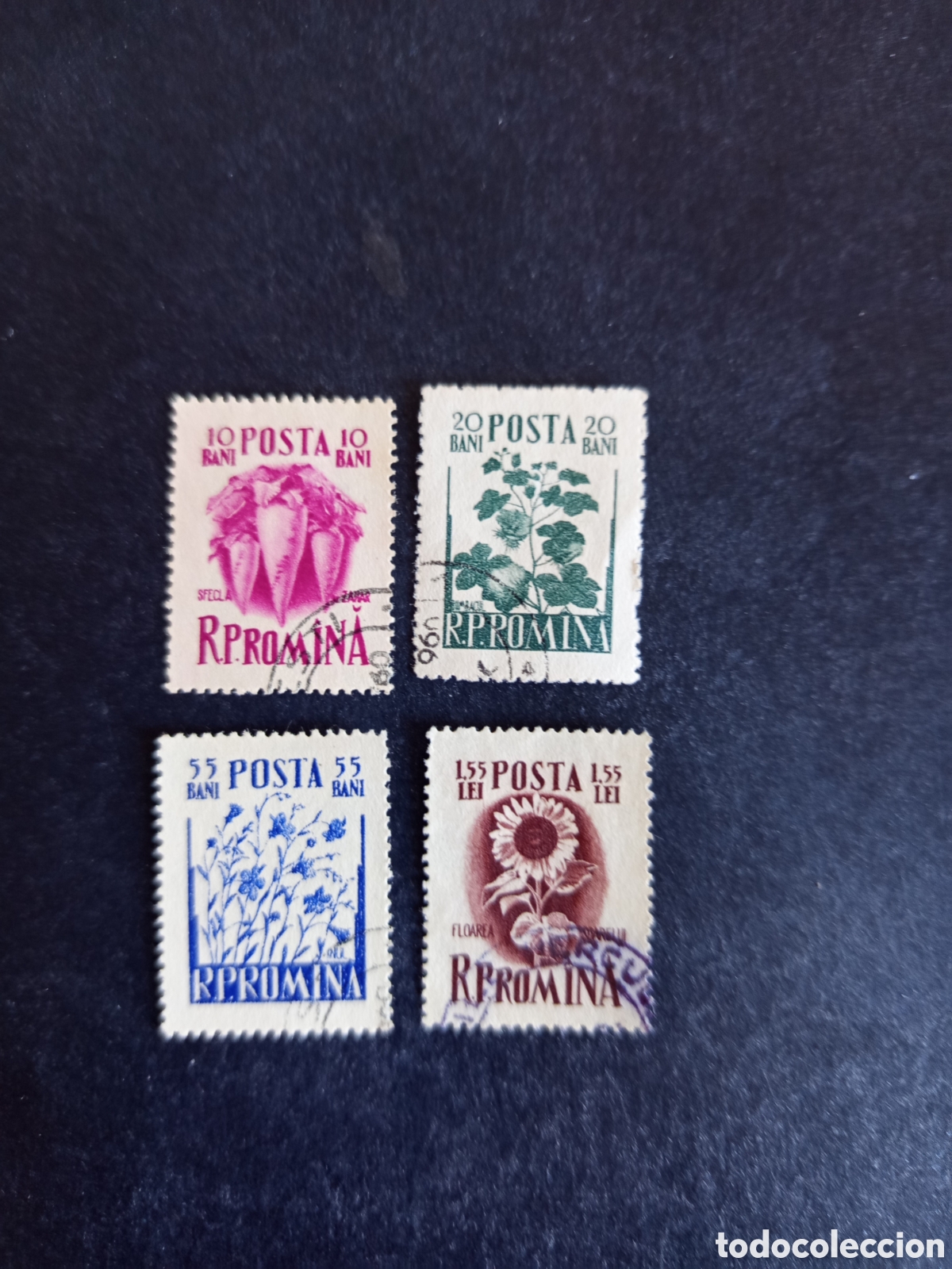 Sellos: Ruman&iacute;a,1955. Plantas industriales: algod&oacute;n, lino,.... Yv 1418/21. Serie completa. Pedido m&iacute;nimo 3&euro;