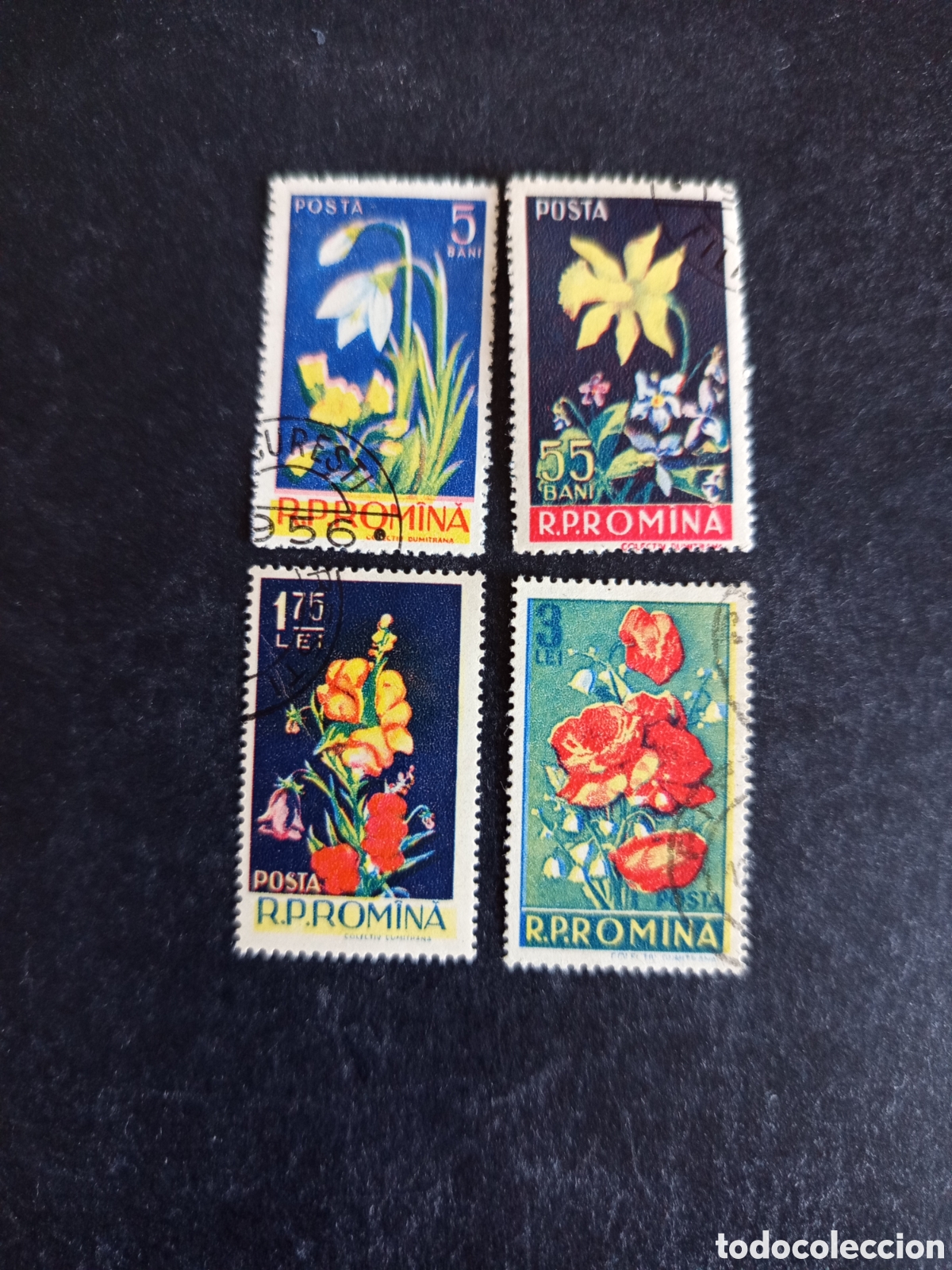Sellos: Ruman&iacute;a, 1956. Flores. Yv 1469/72. Serie completa. Pedido m&iacute;nimo 3 &euro;. Ver fotos.