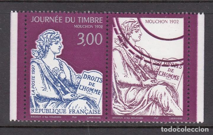 Sellos: FRANCIA 1997 - DIA DEL SELLO MOUCHON - YVERT N&ordm; 3052** + VI&Ntilde;ETA a FACIAL