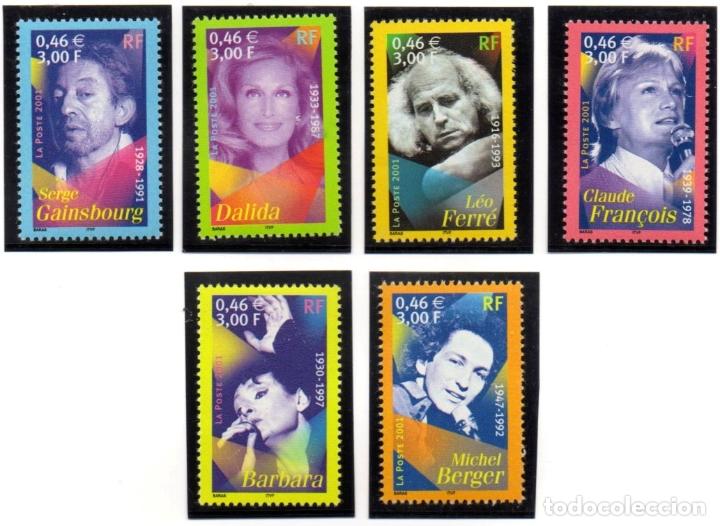 Briefmarken: FRANCIA.- SERIE MICHELL N&ordm; 3531/36, ARTISTAS DE LA CANCI&Oacute;N, A&Ntilde;O 2001, EN NUEVA