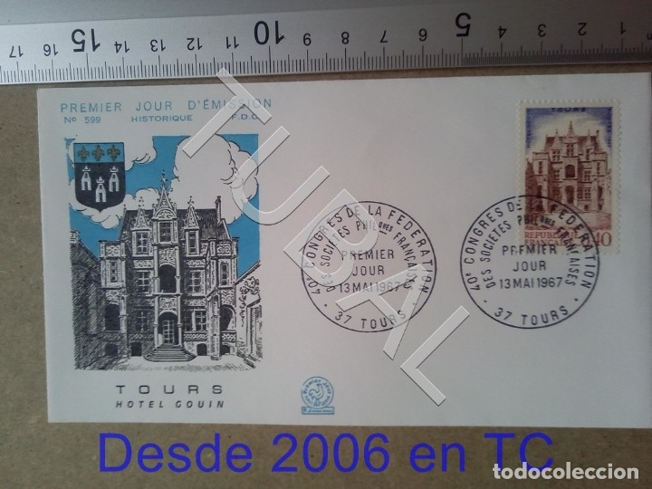 Sellos: TUBAL SOBRE PRIMER D&Iacute;A 599 1967 TOURS HOTEL FRANCIA ENVIO 70 CENT 2019 T1