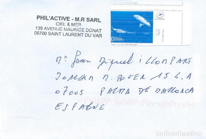 Sellos: 2019. FRANCIA/FRANCE. SOBRE CIRCULADO. MON TIMBRE. NATIONAL GEOGRAPHIC. TIBURONES. FAUNA. NATURALEZA