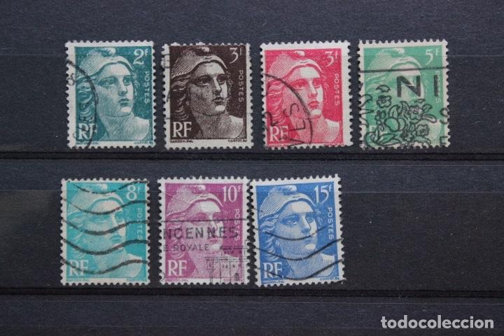Briefmarken: 7 sellos serie Marianne Gandon 1947 alegor&iacute;a IV Rep&uacute;blica Francia