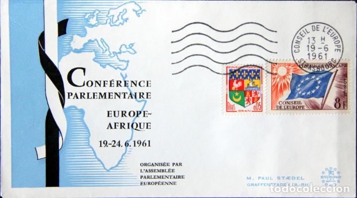Stamps: CONFERENCE PARLEMENTAIRE EUROPE-AFRIQUE &ndash;STRASBOURG 1961: SOBRE OFICIAL CON MATASELLOS CONMEMORATIVO