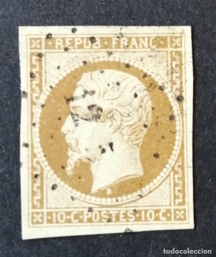 Stamps: FRANCIA.1852 YVERT N&ordm; 9 MATASELLADO ROMBO CIFRAS PEQUE&Ntilde;AS.10 CTS MARR&Oacute;N. TIPO NAPOLE&Oacute;N.