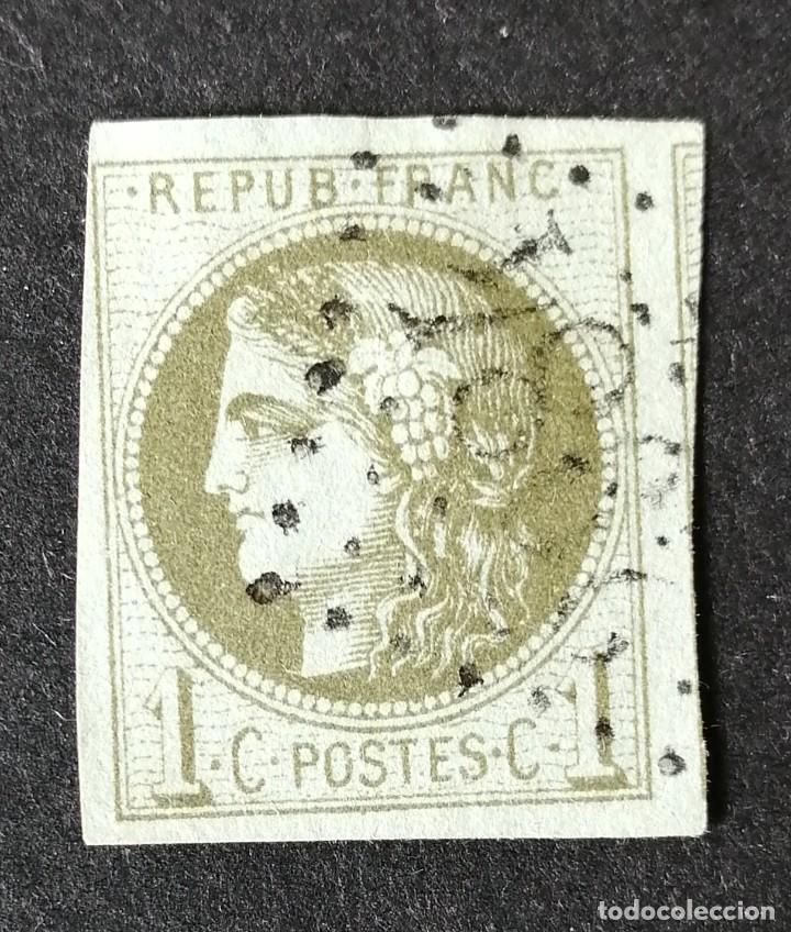 Stamps: FRANCIA.1870 YVERT N&ordm; 39B. MATASELLO ROMBO CIFRAS GRUESAS. 1 CTS OLIVA . TIPO CERES.