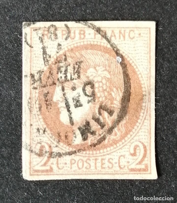 Stamps: FRANCIA.1870 YVERT N&ordm; 40B. MATASELLO DE FECHAS. 2 CTS MARR&Oacute;N-ROJIZO . TIPO CERES.