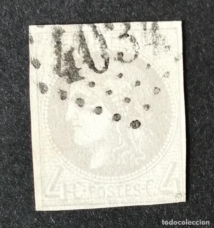Sellos: FRANCIA.1870 YVERT N&ordm; 41B. MATASELLO ROMBO CON CIFRAS GRUESAS. 4 CTS GRIS . TIPO CERES.