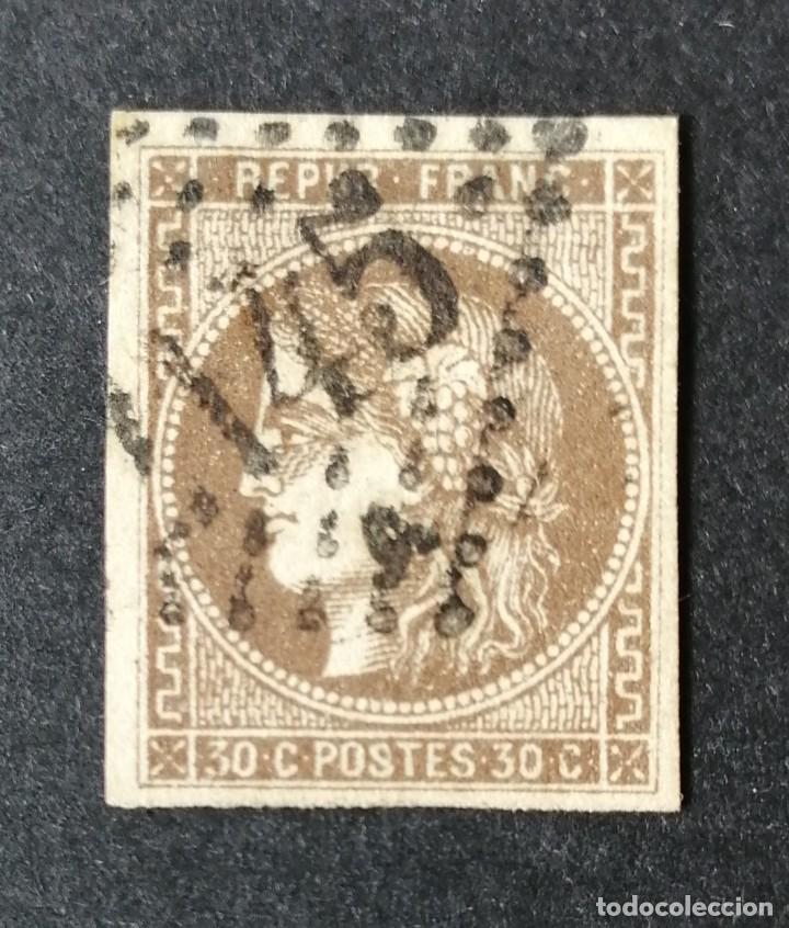 Sellos: FRANCIA.1870 YVERT N&ordm; 47. MATASELLO ROMBO CIFRAS GRUESAS. 30 CTS MARR&Oacute;N . TIPO CERES.