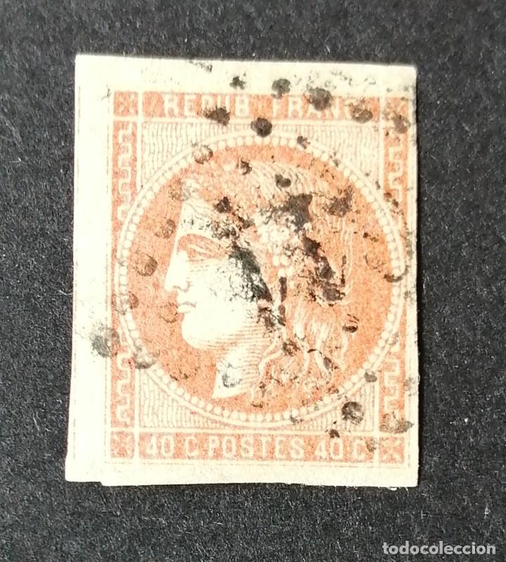 Sellos: FRANCIA.1870 YVERT N&ordm; 48. MATASELLO ROMBO CIFRAS GRUESAS. 40 CTS NARANJA . TIPO CERES.