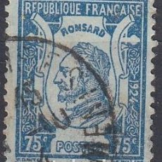 Sellos: FRANCIA 1924 - YVERT. 209 (1) - USADO - 75 C. POETA PIERRE DE RONSARD. Lote 342701268