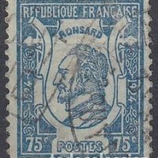 Sellos: FRANCIA 1924 - YVERT. 209 (3) - USADO - 75 C. POETA PIERRE DE RONSARD. Lote 342701428