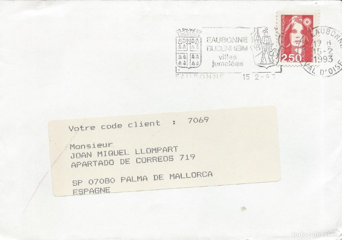 Briefmarken: 1993. FRANCIA/FRANCE. MATASELLOS/SLOGAN. EAUBONNE - BUDENHEIM CIUDADES HERMANADAS. HER&Aacute;LDICA.