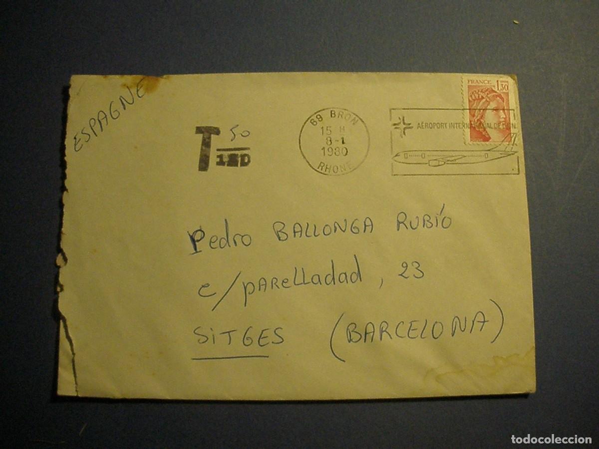 Selos: MARCOLFILIA - SOBRE CIRCULADO EN 1980, DE BRON A SITGES - AVIACI&Oacute;N, AEREOPUERTO DE LYON.