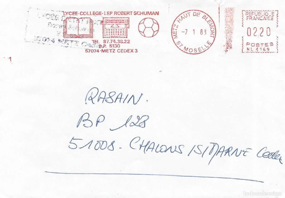 Timbres: 1983. FRANCIA/FRANCE. METZ. FRANQUEO MEC&Aacute;NICO/METER. LICEO ROBERT SCHUMAN. EUROPA. LIBROS. DEPORTES.
