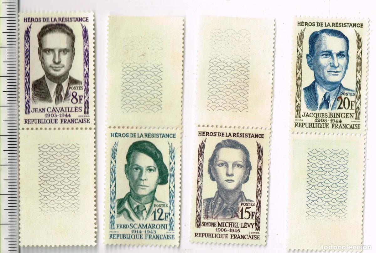 Timbres: BEAUX LOTE 4 SELLOS TIMBRE STAMP REPUBLIQUE FRAN&Ccedil;AISE H&Eacute;ROS R&Eacute;SISTANCE &iexcl;&iexcl;&iexcl;CON BANDELETA!!! Ref.215