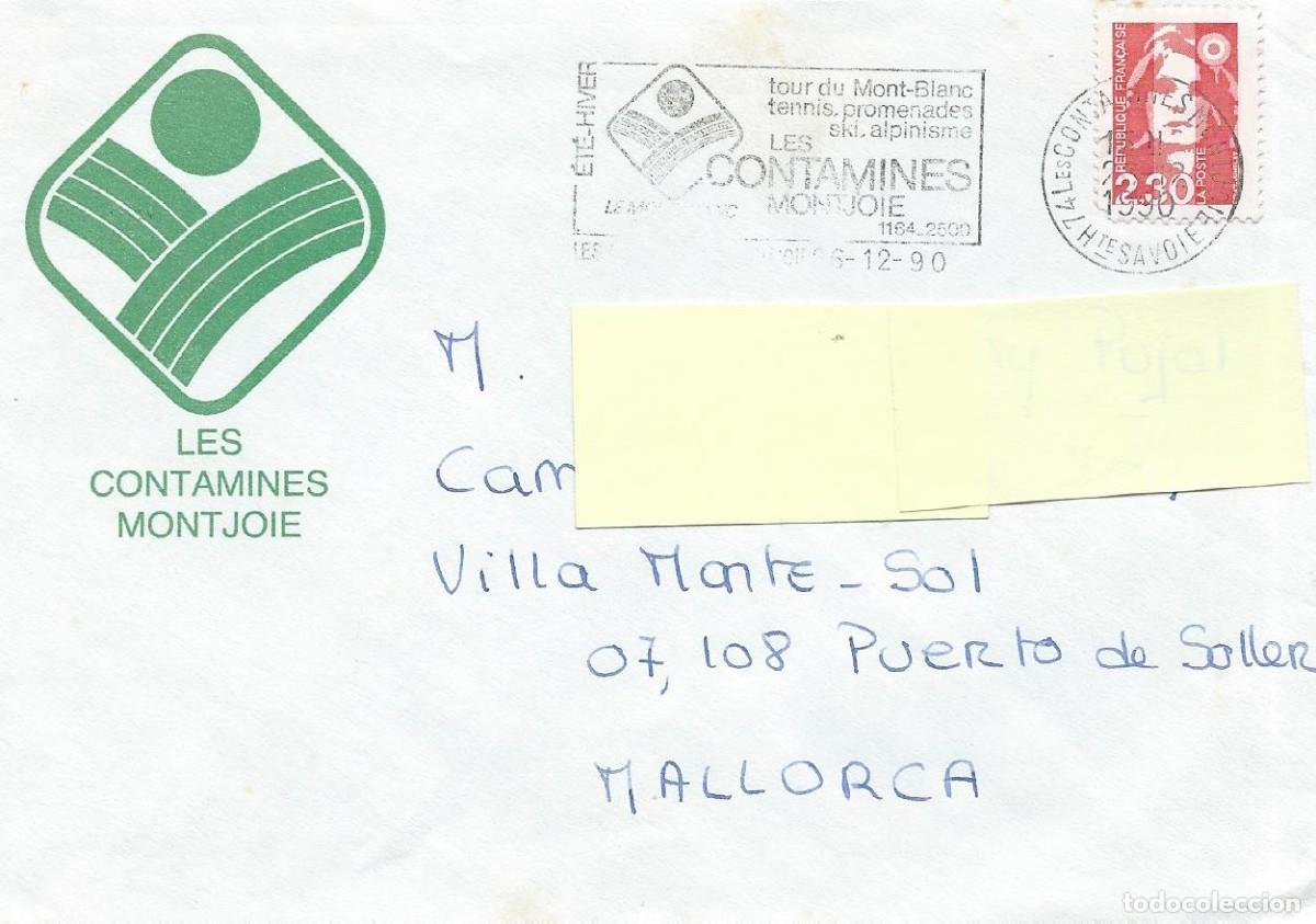 Sellos: 1990. FRANCIA/FRANCE. RODILLO/SLOGAN. LES CONTAMINES. TURISMO. TENIS, PASEOS, ESQU&Iacute;, ALPINISMO.