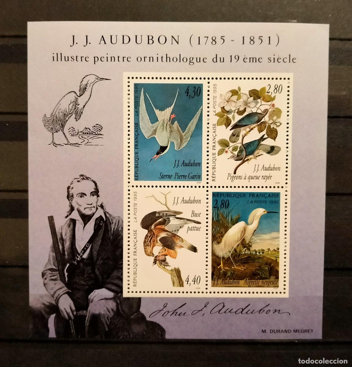 Francobolli: Francia 1995 Yvert BF 18 (2929-2932) MNH** Hoja Bloque Artes decorativas P&aacute;jaros J. J. Audubon