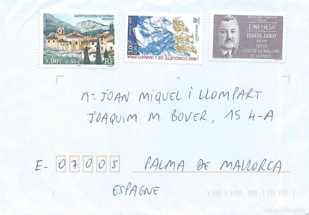 Sellos: FRANCIA/FRANCE. SOBRE CIRCULADO SIN MATASELLAR. PAISAJES. MONTA&Ntilde;ISMO. MEDICINA. SALUD.