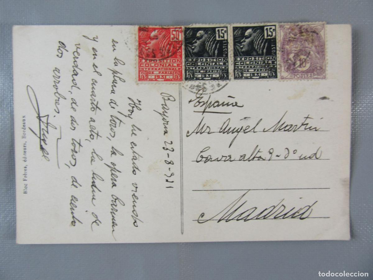 Timbres: Tarjeta Postal de Bayona. Sello Exposition Coloniale de Paris 1931.