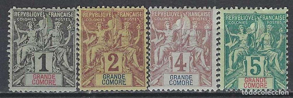 Sellos: GRAN COMORA, COLONIA FRANCESA 1897 - ALEGOR&Iacute;A, 4 VALORES - MH*