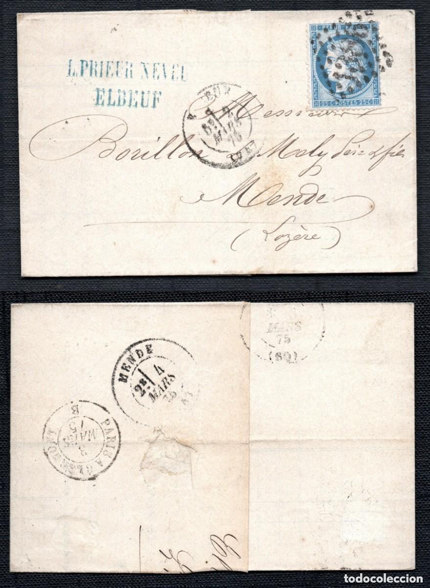 Sellos: FRANCIA. 1875. ELBEUF A MENDE. - Foto 1