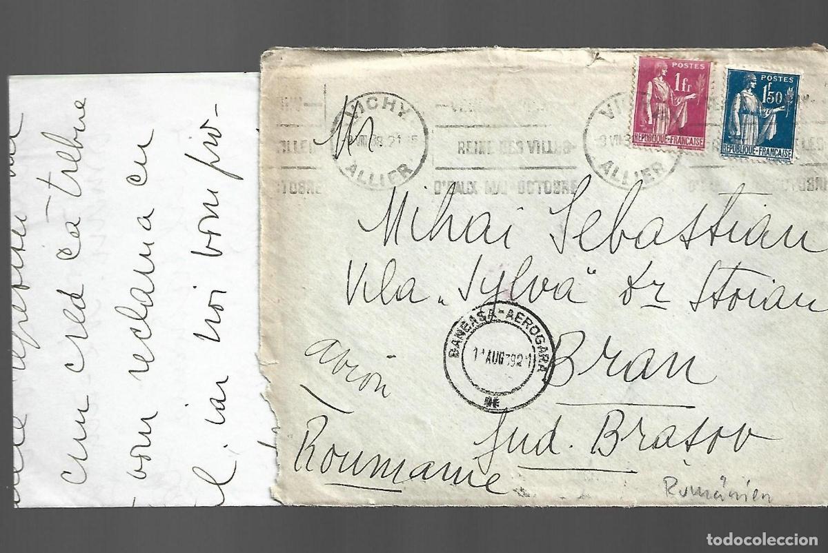 Stamps: VICHY ALLIER TO BRAN ROUMANIE RUMANIA PAR AVION PARIS AVIATION AEROGARA POSTES FRANCIA