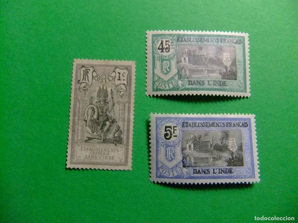 Francobolli: 56 INDIA Etablissements Fran&ccedil;aise 1914 / BRAHMA - TEMPLO PONDICH&Eacute;RY / YVERT 25 + 37 + 42 MN / FU