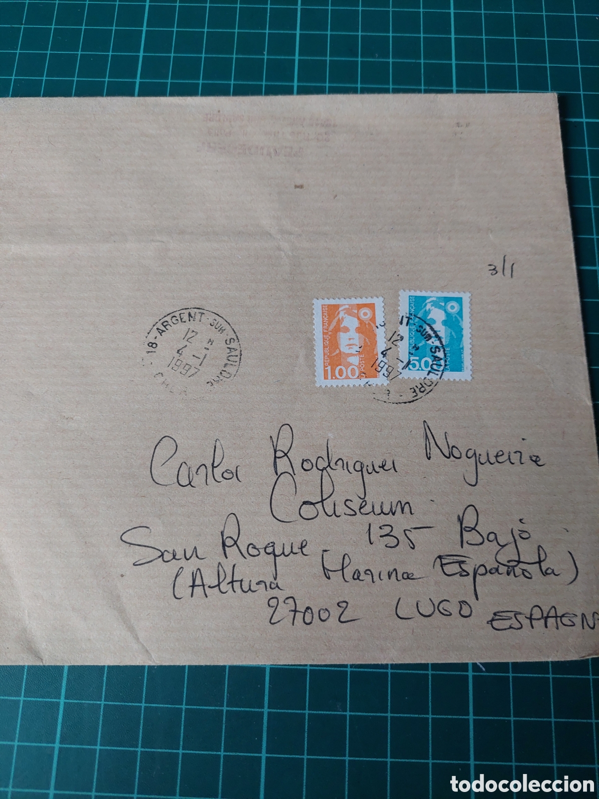 Selos: Sobre matasellos argent FRANCIA 1997