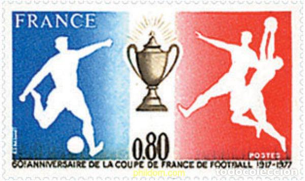 Timbres: 761702 HINGED FRANCIA 1977 60 ANIVERSARIO DE LA COPA DE FRANCIA DE FUTBOL