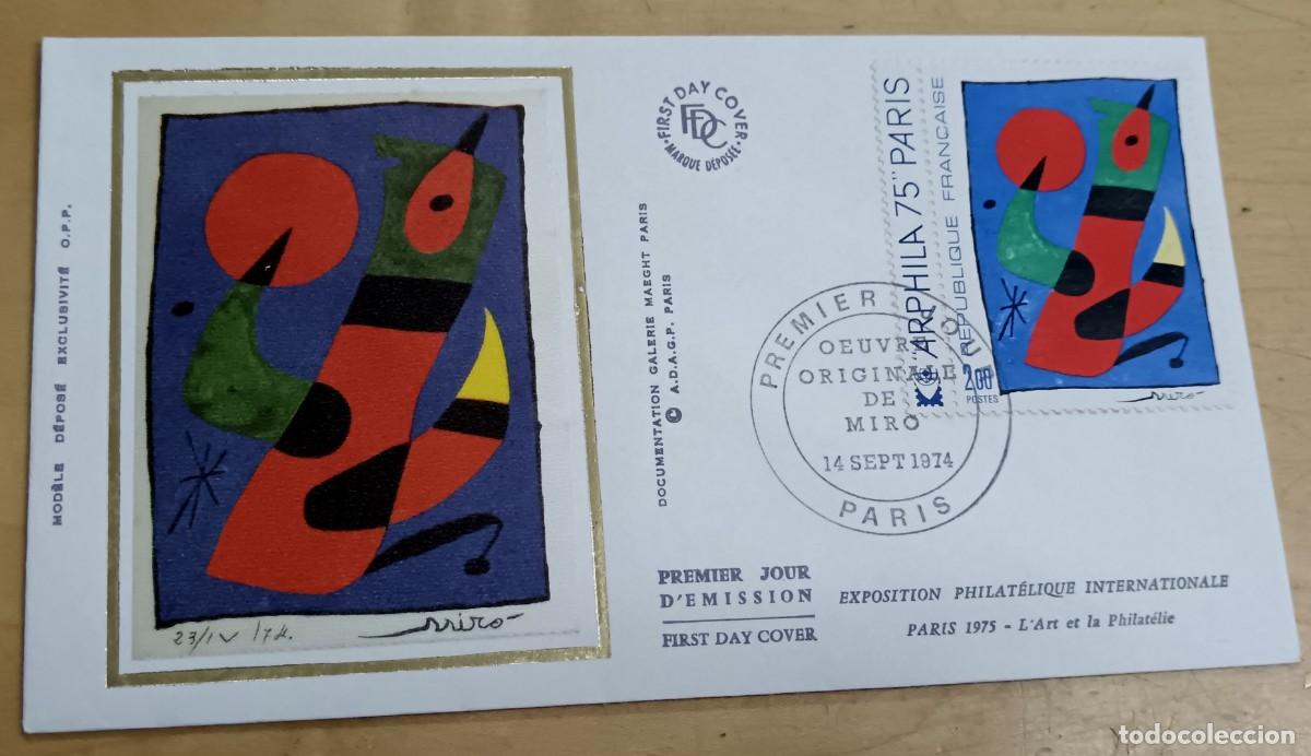 Timbres: SOBRE PRIMER D&Iacute;A MIR&Oacute; PAR&Iacute;S A&Ntilde;O 1974 16,5X9,5 CM.
