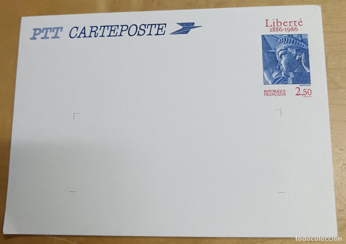 Francobolli: TARJETA POSTAL CON SELLO LIBERT&Eacute; 1886-1986 14,5X10,5 CM.
