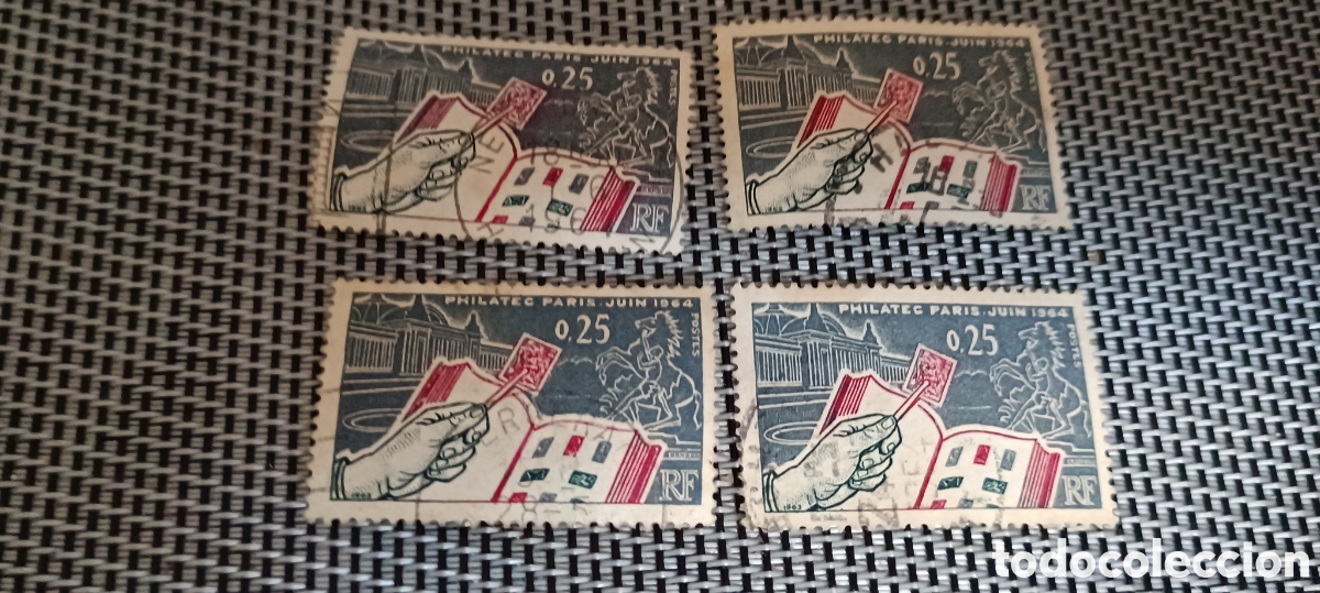 Briefmarken: 4 Sellos de San Pedro y Miquel&oacute;n regi&oacute;n francesa de Ultramar exposici&oacute;n internacional filat&eacute;lica de
