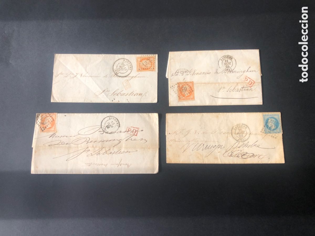 Stamps: Lote cartas con sellos franceses Napoleon lll laureado