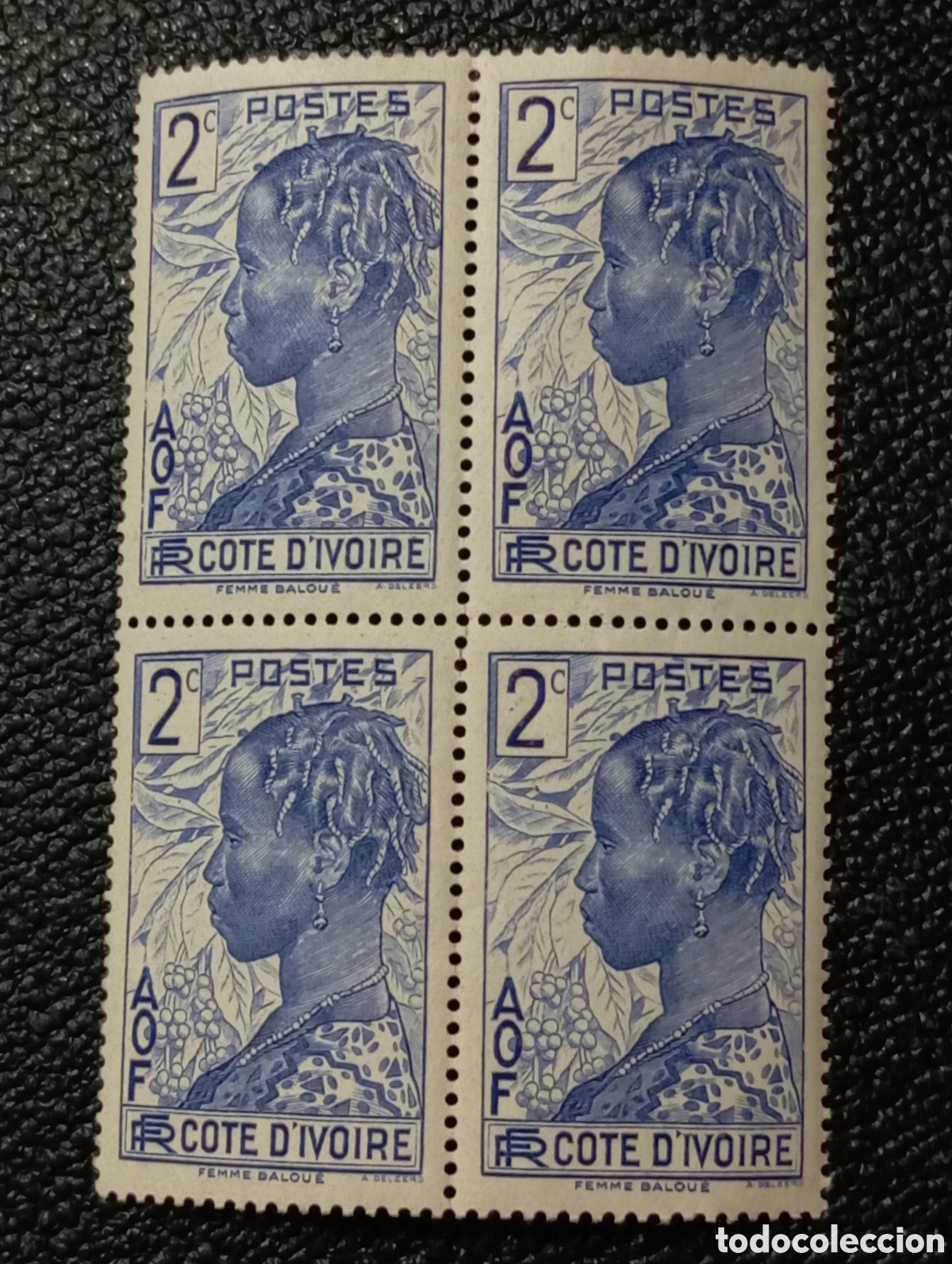 Timbres: Costa de Marfil 1936 2c Baoule mujer y caf&eacute; Sc-113 Ultramarine Nuevo MNH**