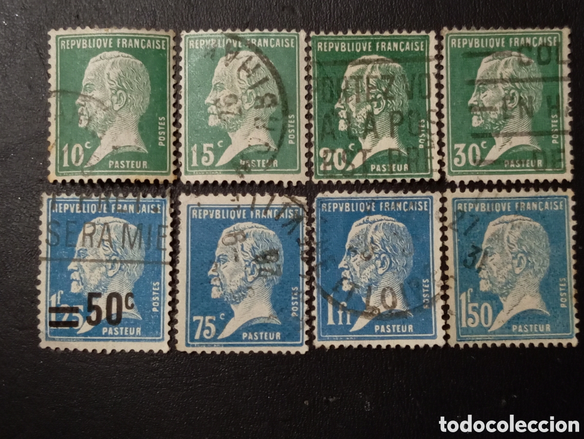 Selos: 8 valores Sellos Louis pasteur. francia. sellos a&ntilde;os 1923/26