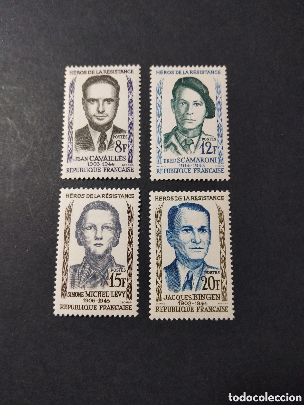 Timbres: Francia. 1958. H&eacute;roes de la resistencia.