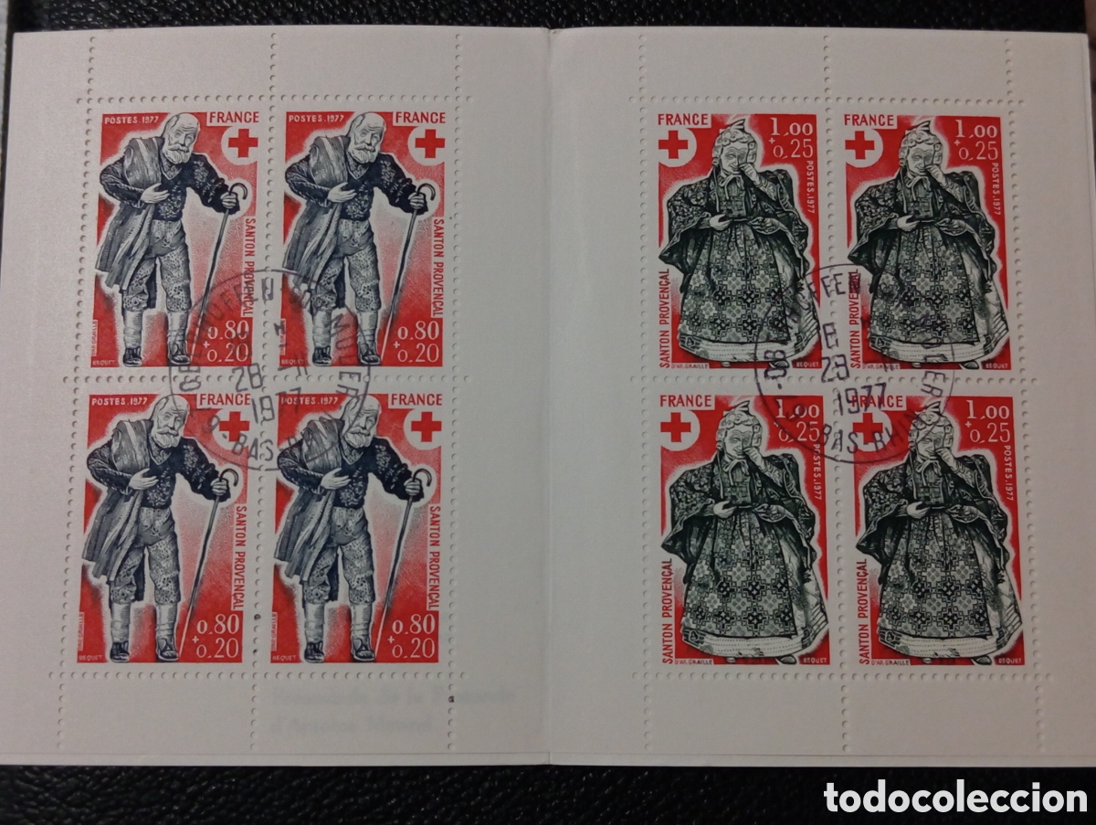 Sellos: Francia. 1959/60 Santones Provenzales. Carnet Cruz Roja con bloque de cuatro. 1977