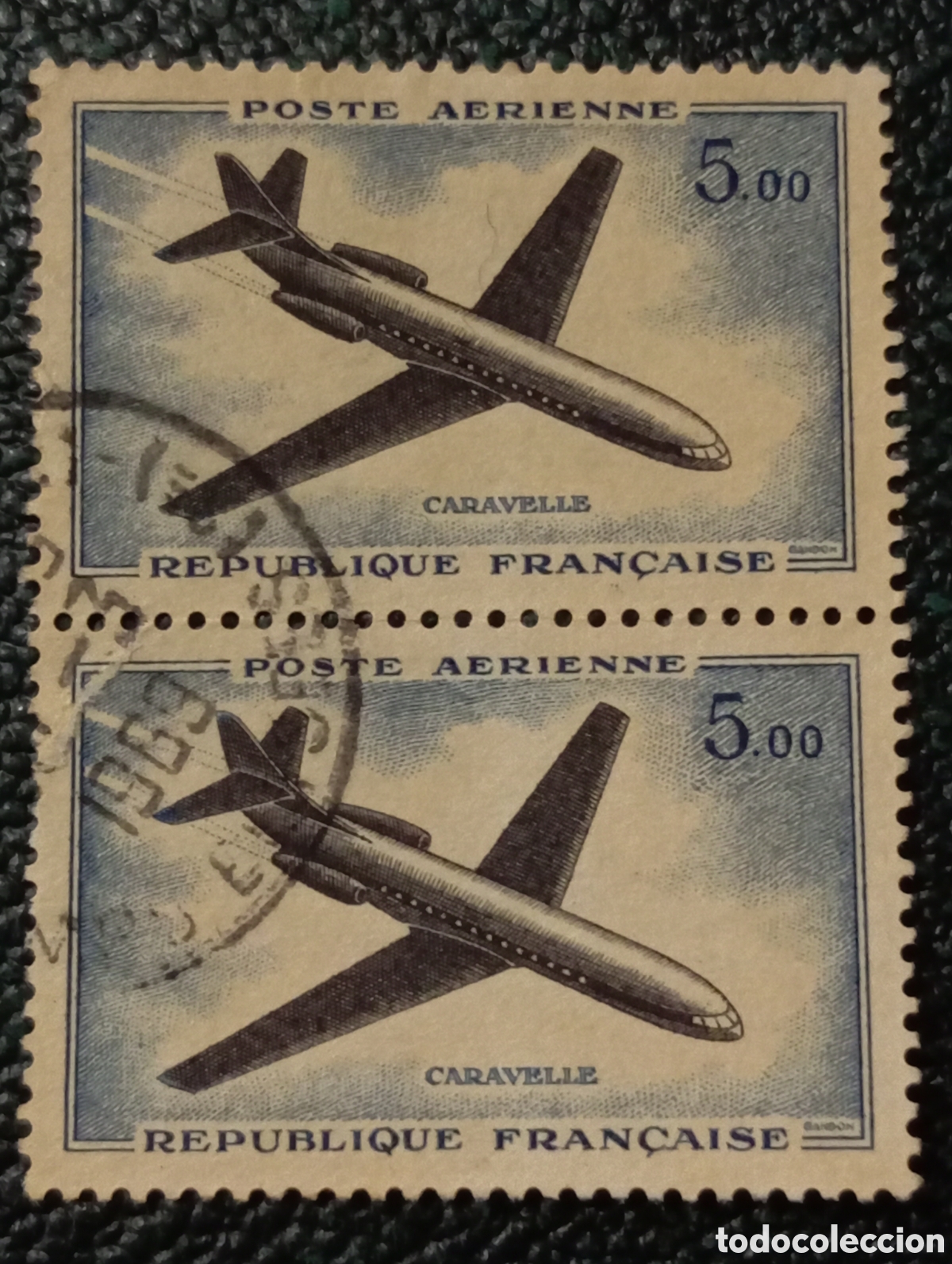 Sellos: Par Sellos FRANCIA avi&oacute;n caravelle a&ntilde;o 1960