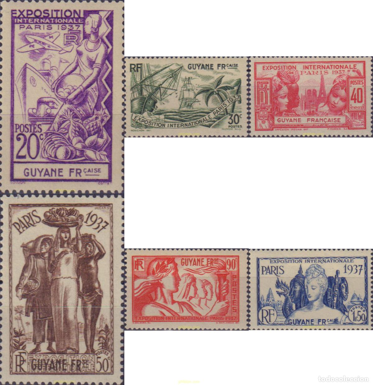 Selos: 596441 HINGED GUYANA FRANCESA 1937 EXPOSICION INTERNACIONAL DE PARIS