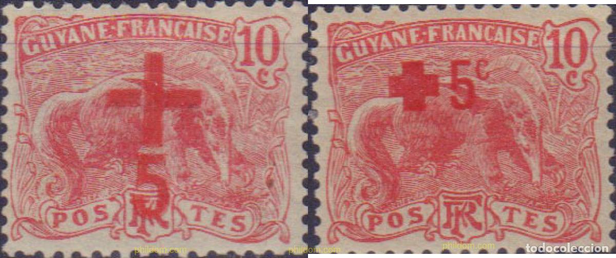 Stamps: 596431 HINGED GUYANA FRANCESA 1915 CRUZ ROJA