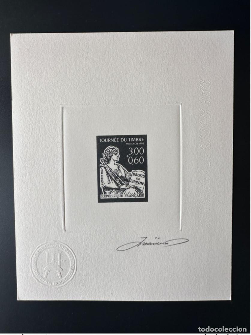 Sellos: Francia 1997 YT 3051 Prueba de artista D&iacute;a del sello Mouchon noir