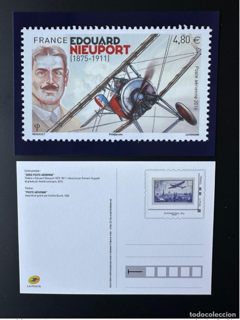Sellos: Tarjeta postal completa de Francia 2023 E. Nieuport avi&oacute;n Par&iacute;s 1936