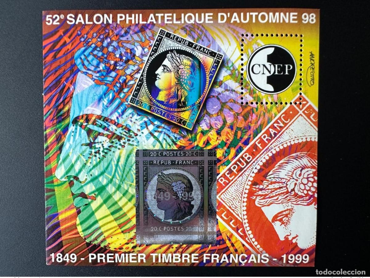 Sellos: Francia 1999 bloque CNEP n&deg;28 Philexfrance Holograma 150 a&ntilde;os primer sello