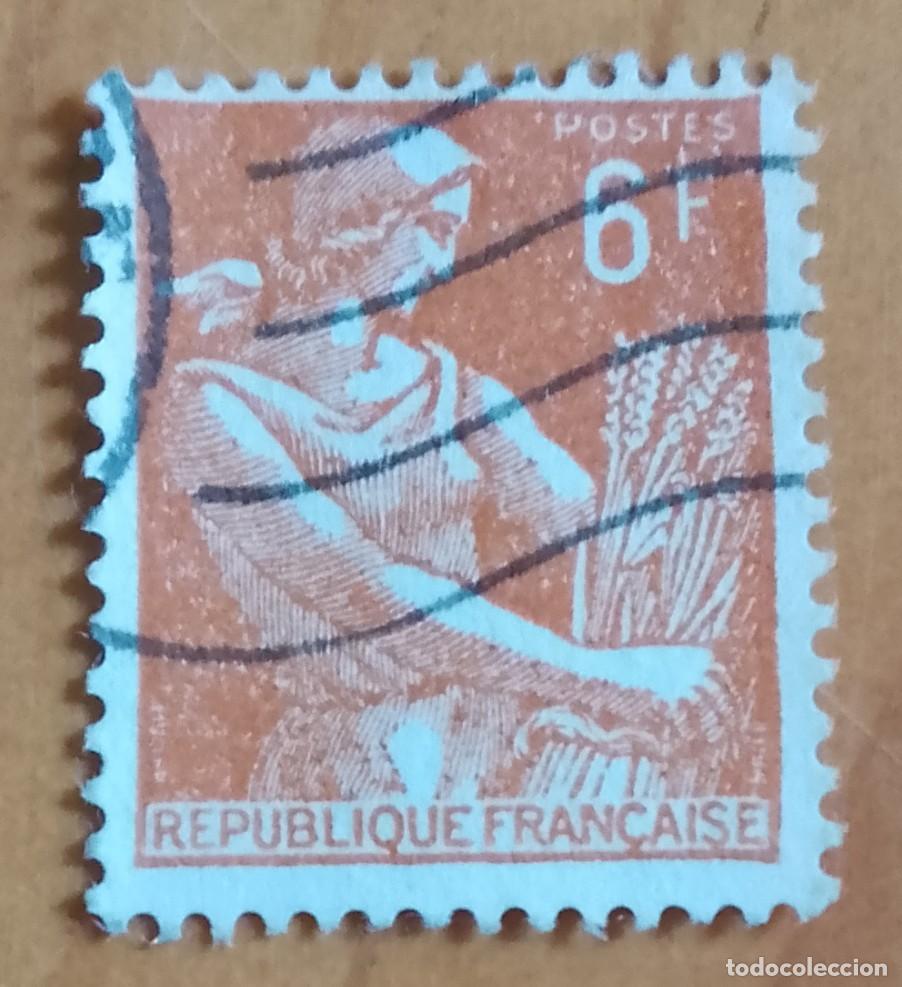 Sellos: FRANCIA - V/F 6 F - A&Ntilde;O 1960 - OFICIOS, CAMPESINA, SEGADORA.