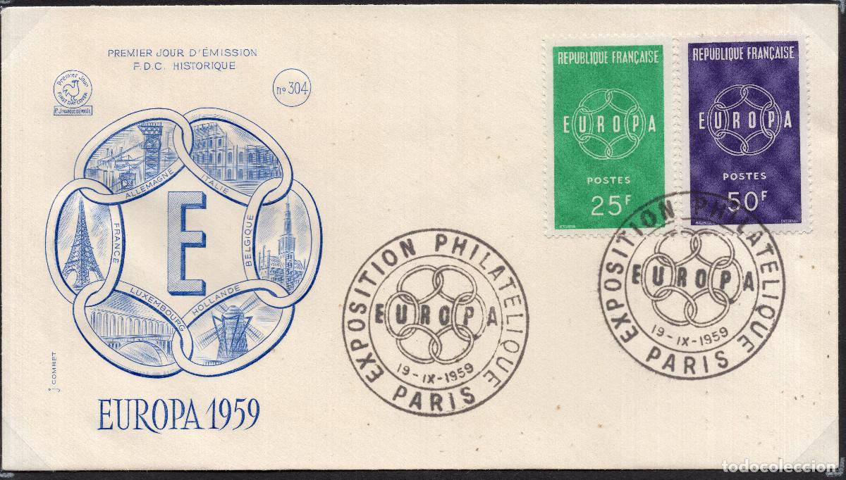 Sellos: FRANCIA 1959 CARTA FDC MICHEL DE 1262-1263