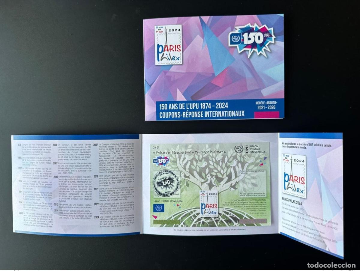 Sellos: Par&iacute;s 30/05/2024 Paris Philex 2024 Esp&eacute;cimen UPU Abiy&aacute;n Cup&oacute;n IRC IAS CRI