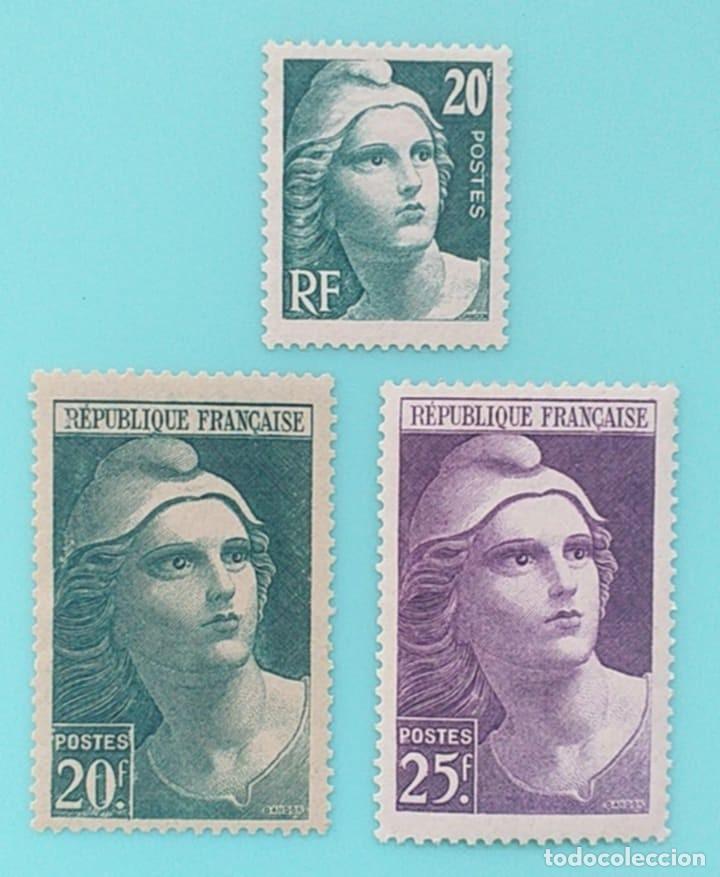 Sellos: Sellos Francia 1945 Marianne de Gandon 20 y 25 F. Sueltos 3v.** MNH